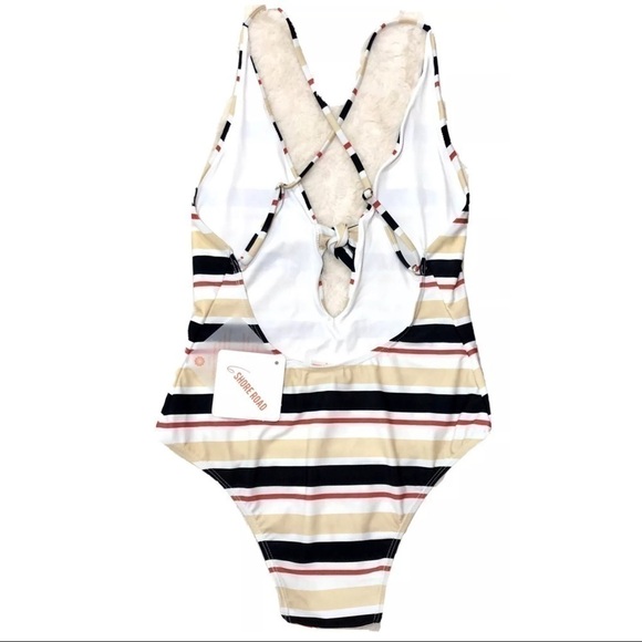 6 Shore Road Designer Striped One-Piece Swimsuit XS Plunging Low-Cut NWT - Picture 5 of 11